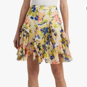 NEW Lauren Ralph Lauren Womens 16 Ruffled Floral Miniskirt Cream Multicolor